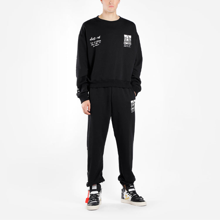 Off-White Mona Lisa Pattern Alphabet Printing Sports Long Pants Black OMCH014S190030051020