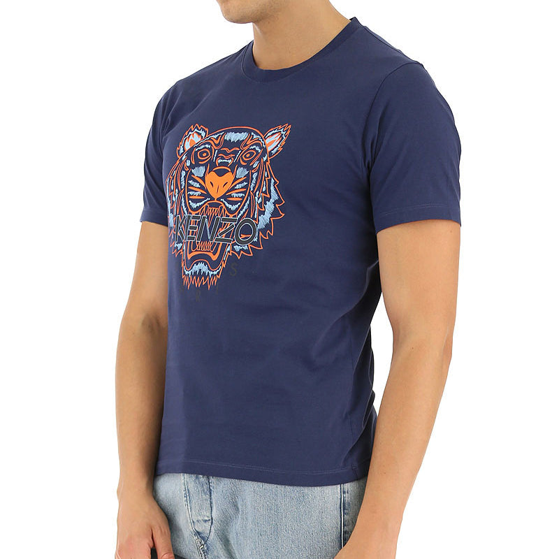 Men's KENZO Tiger Logo Printing Tiger Head Short Sleeve Blue 5TS050-4YA-78