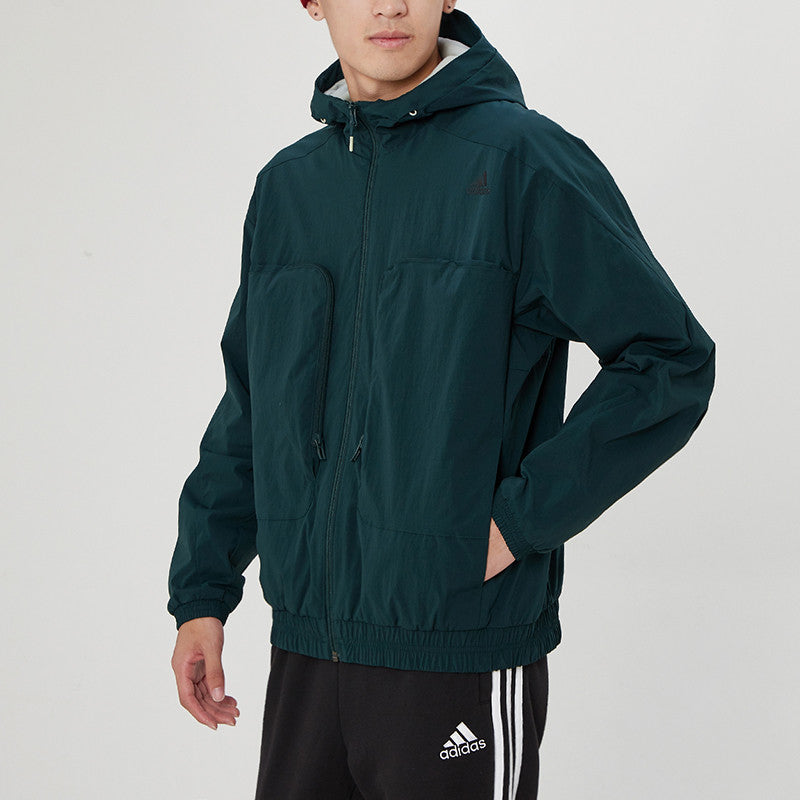 adidas Athleisure Casual Sports hooded Woven Jacket Malachite Green H38401