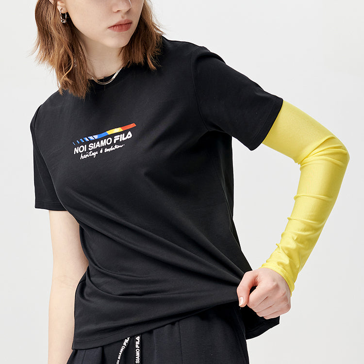 FILA FUSION Alphabet Printing Knit Sports Short Sleeve Black T11W121101F-BK