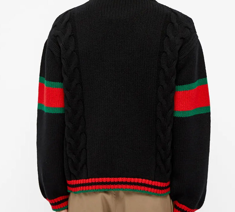 Gucci Chucky Grg Long-Sleeved Sweater With Striped Round Neck At Hem Cuffs For Men Black 548115-X1561-1082