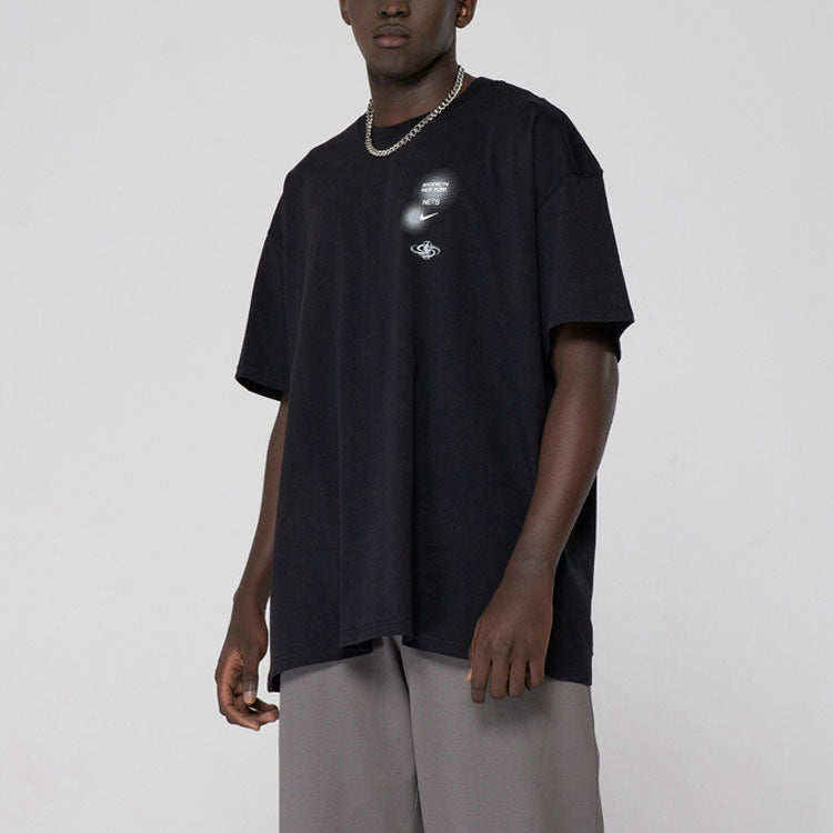 Men's Nike Brooklyn Nets Geometry Pattern Logo Printing Round Neck Short Sleeve Black T-Shirt DH6732-010