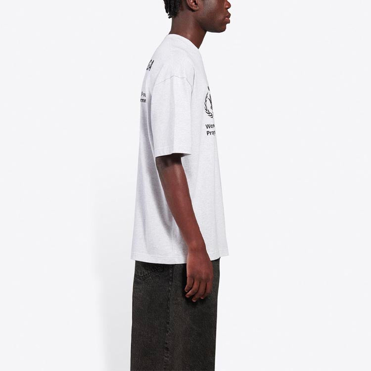 Men's Balenciaga x WFP 1st Generation Crossover Printing Logo Round Neck Pullover Short Sleeve Gray 612966THV841167