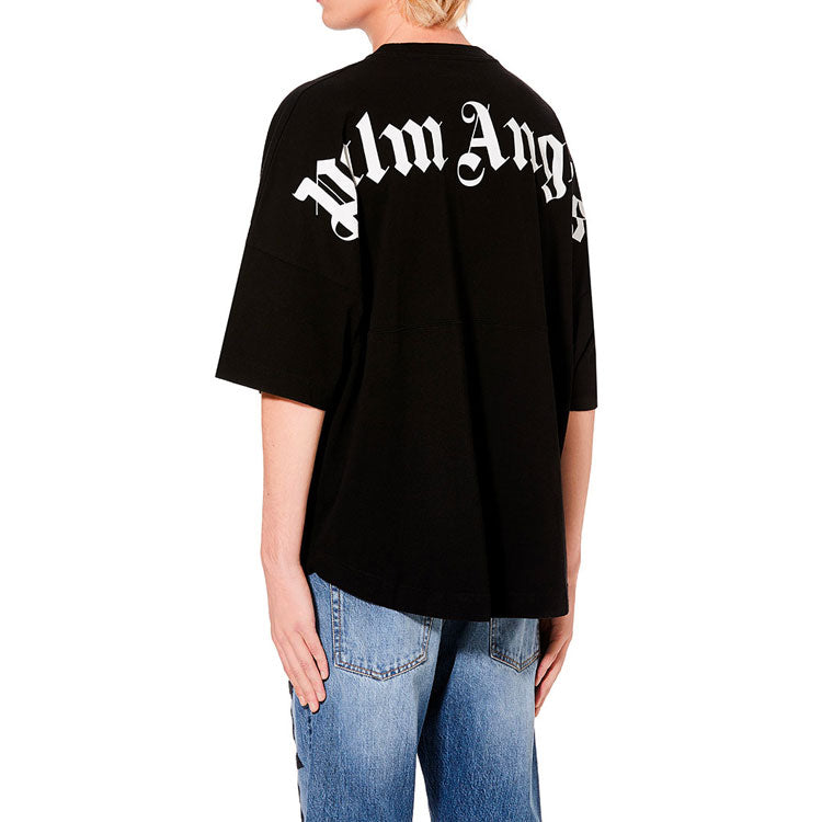 Men's PALM ANGELS Logo Mock Neck Tee Logo Printing Short Sleeve Black PMAA002E194130021001