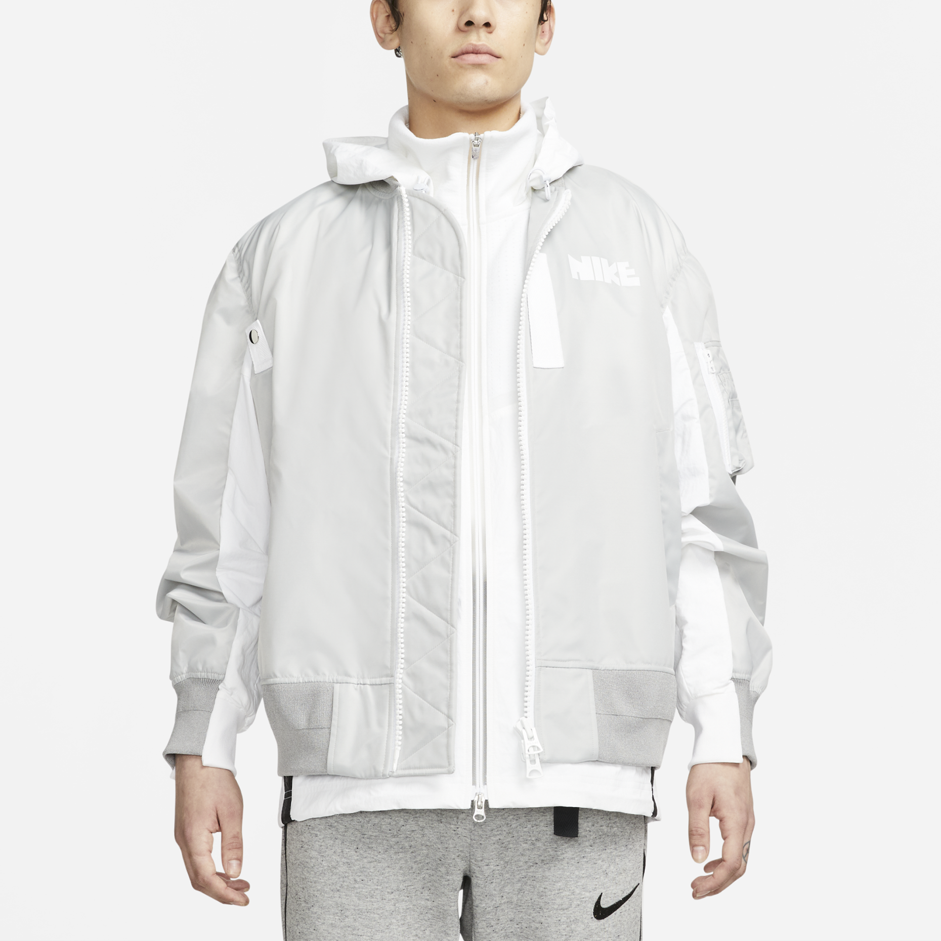 Nike x sacai Double Layer Contrasting Colors Sports Hooded Jacket 'Grey' CV5732-097