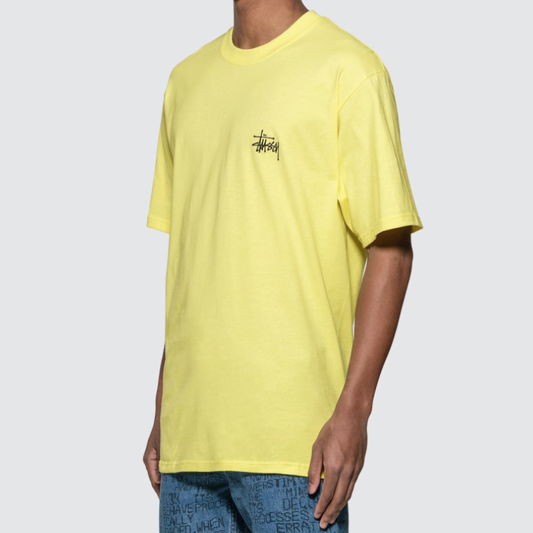 Men's Stussy Basic Tee Alphabet Printing Logo Short Sleeve Yellow 1904416-1