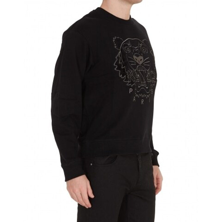 Men's KENZO Embroidered Cotton Round Neck Long Sleeves Sports Black FA65SW1104XJ-99