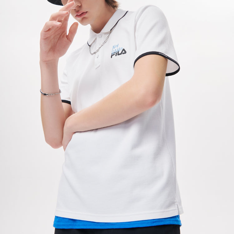 Men's FILA FUSION Logo Printing Embroidered Alphabet Short Sleeve Polo Shirt White T11M131109F-WT