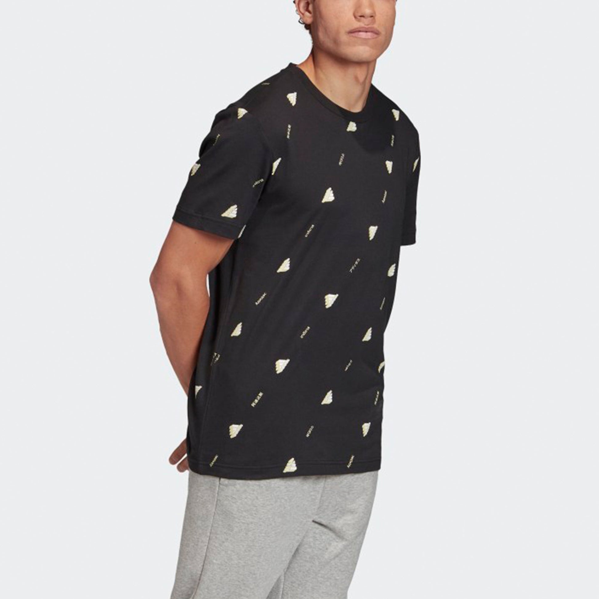 adidas Mhe Tee Gfx 2 Full Print Sports Round Neck Short Sleeve Black FQ6217