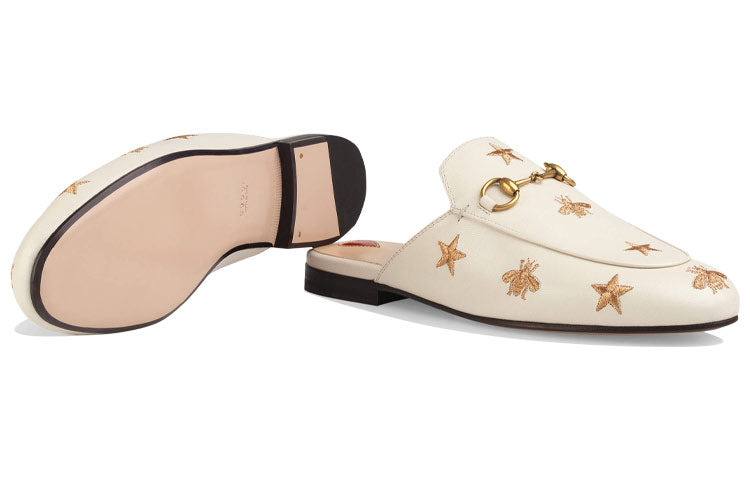 (WMNS) Gucci Princetown Series Embroidered Leather Slipper White 505268-D3V00-9022