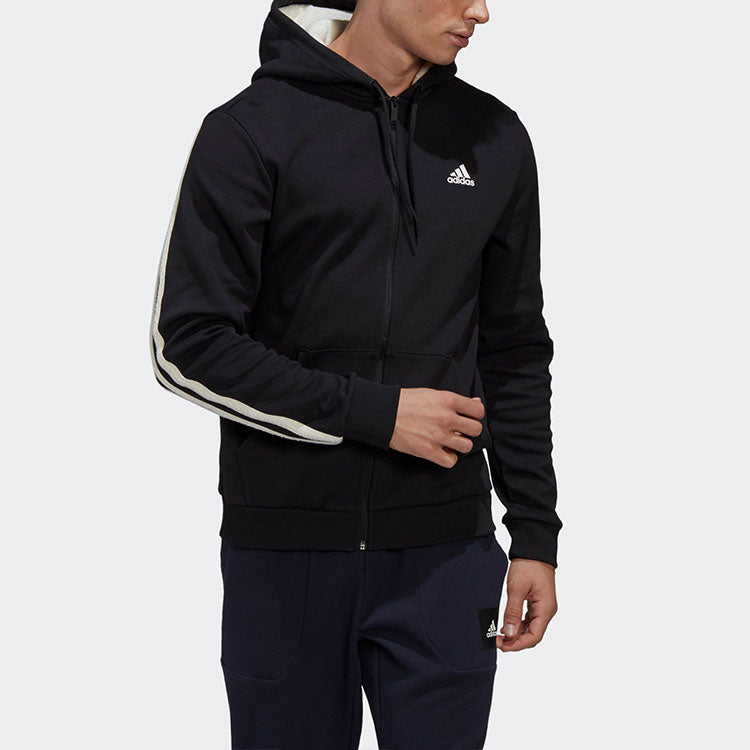 adidas Winter 3-stripes Stay Warm Sports Loose Hooded Jacket Black GM0902