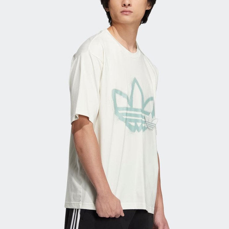 adidas originals Round Neck Dropped Shoulder Sleeves Large Logo Printing Short Sleeve Unisex White T-Shirt HS2008