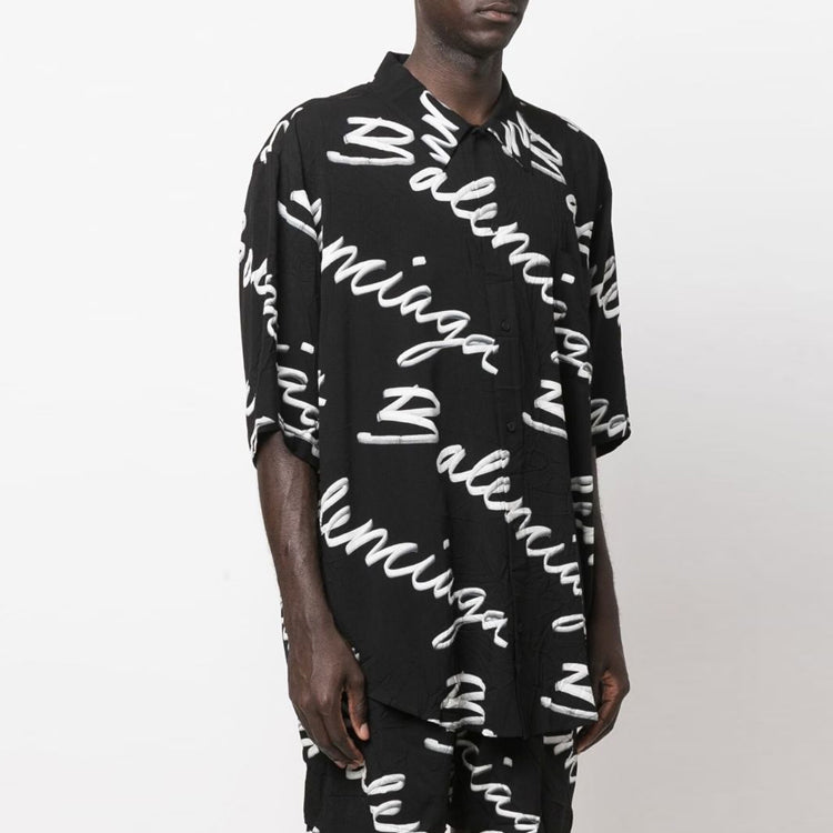 Balenciaga Scribble Logo Short Sleeve Minimal Shirt 'Black White' 681813TML131070