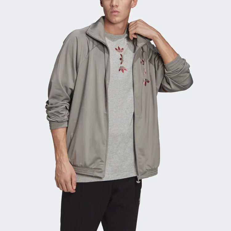 adidas originals Logo Printing Sports Stand Collar Jacket Gray FS7332