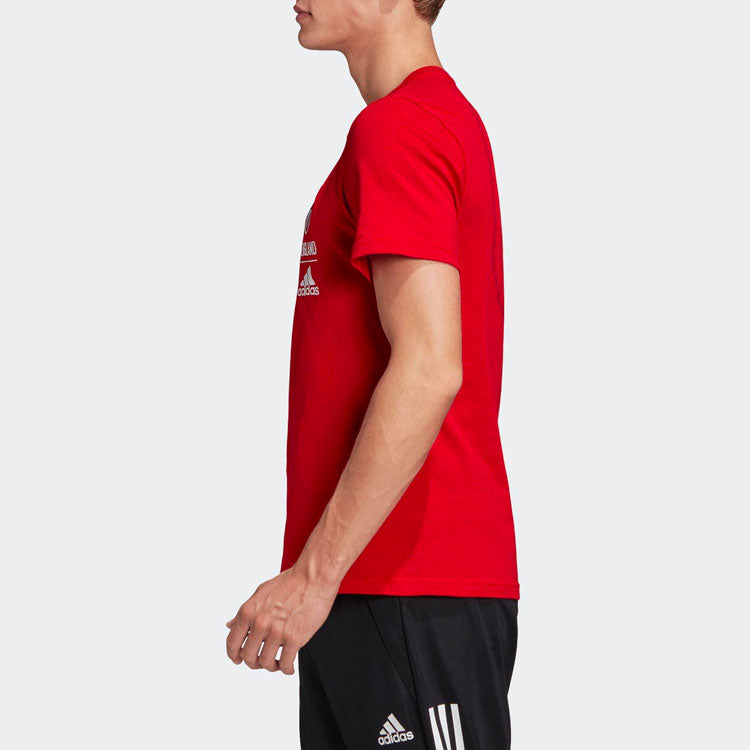 Men's adidas England Geometry Pattern Logo Round Neck Casual Sports Short Sleeve Red T-Shirt FK3570
