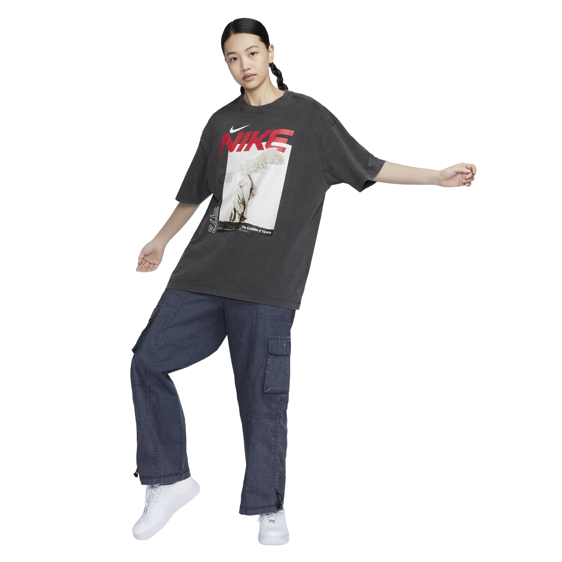 (WMNS) Nike Sportswear Oversized Graphic T-Shirt Asia Sizing 'Washed Black' HF6292-060