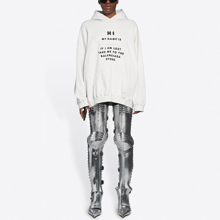 Men's Balenciaga FW21 Hi My Name Is Alphabet Pattern Long Sleeves White 651799TKVF29081