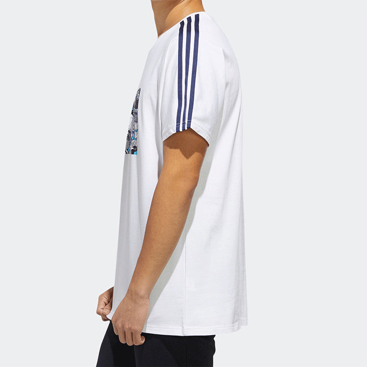 Men's adidas neo Pattern Printing Sports Short Sleeve White T-Shirt GK5870