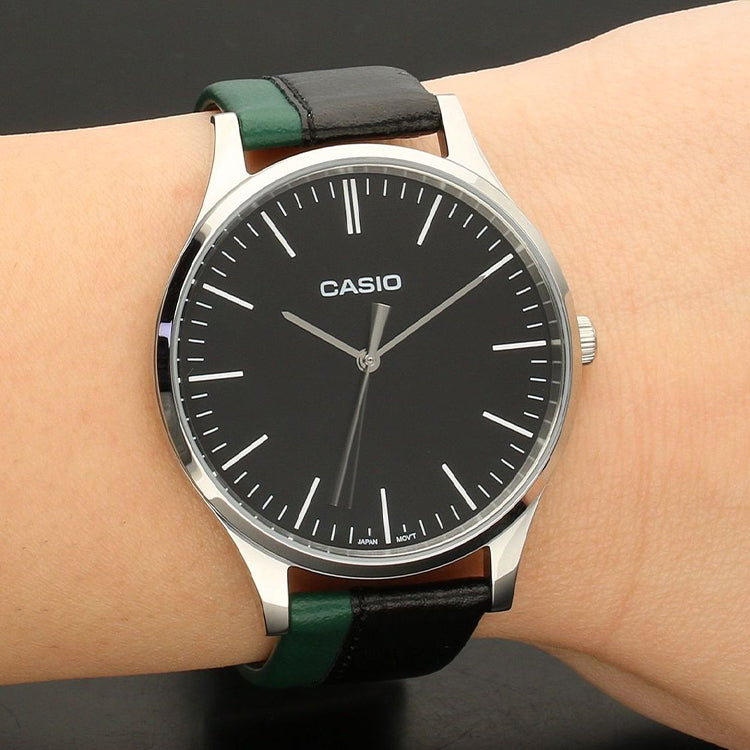 CASIO Collection Quartz Watch Leather Strap Green Black Analog MTP-E133L-1EEF