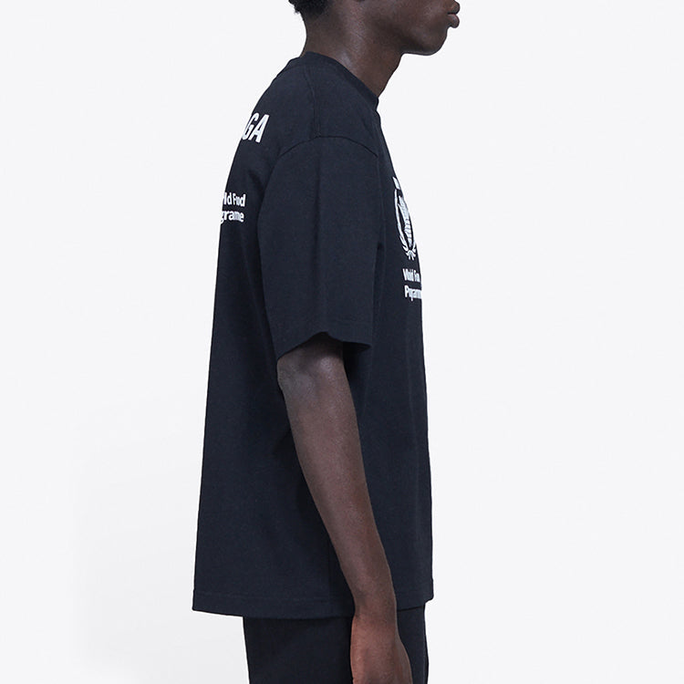 Men's Balenciaga x WFP 1st Generation Crossover Printing Logo Round Neck Pullover Short Sleeve Black 612966THV841000