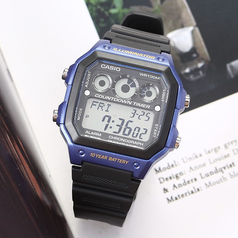 CASIO Waterproof Sports Shockproof Mens Black/Blue Digital AE-1300WH-2A
