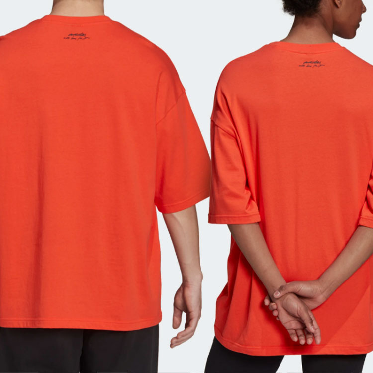 adidas Solid Color Logo Athleisure Casual Sports Round Neck Short Sleeve Couple Style Fluorescence Red H61131