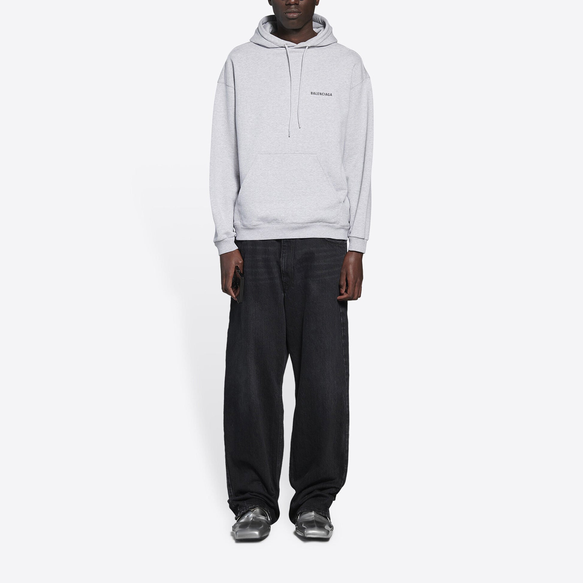 Men's Balenciaga FW21 Logo Printing Long Sleeves Gray 600583TIV841167