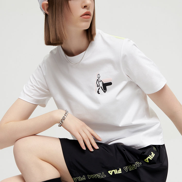 FILA FUSION Funny Printing Loose Sports Knit Short Sleeve White T11W125111F-WT