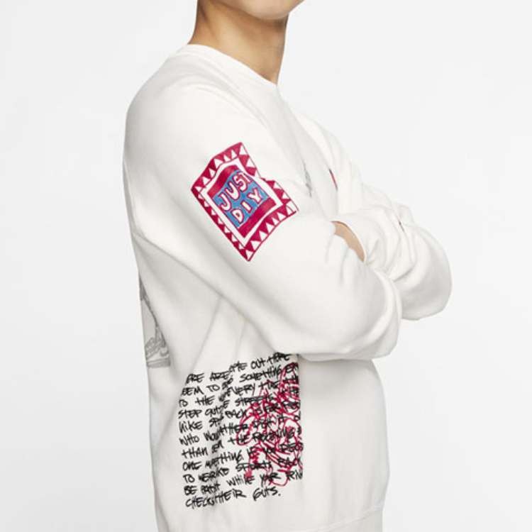 Nike Sportswear NSW Reflective Graffiti Printing Round Neck Pullover White CJ5056-133