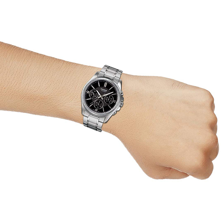 CASIO Waterproof Stainless Steel Strap Quartz Mens Black Analog MTP-1375D-1AVDF
