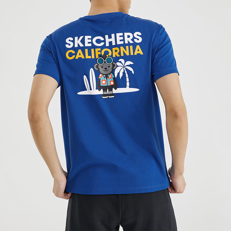 Skechers Knit Printing Short Sleeve Blue T-Shirt L220U067-0022