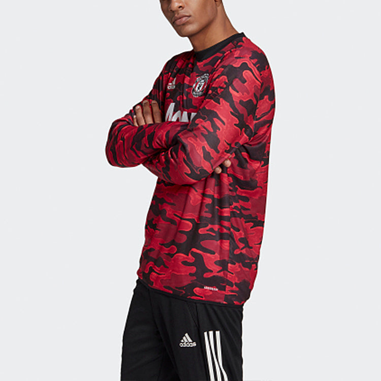 adidas Mufc Pre Wrmtop 20-21 Season Camouflage Manchester United Soccer/Football Training Casual Sports Pullover Red FR6031