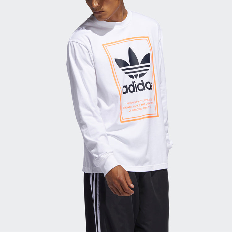 adidas originals Logo Pattern Loose Round Neck Long Sleeves White FM1568