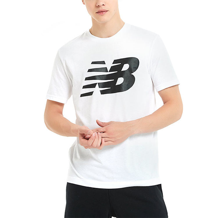 New Balance Knit Breathable Athleisure Casual Sports LOGO Printing Short Sleeve White MT91923-WT
