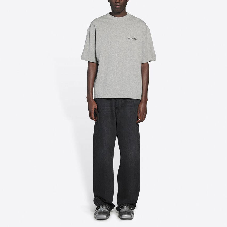 Men's Balenciaga FW21 Logo Printing Retro Short Sleeve Gray 612966TIVG51167