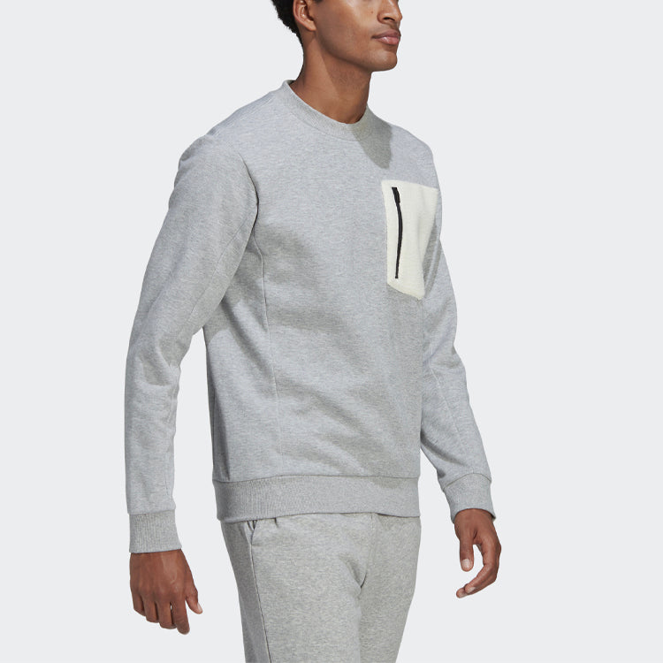adidas M Mh Wntr Bos C Chest Pocket Sports Round Neck Pullover Gray GM0901
