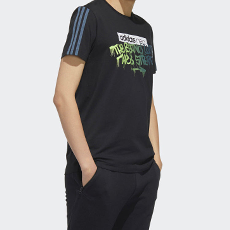adidas neo Printing Pattern Sports Short Sleeve Black FP7320