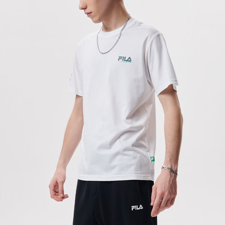 Men's FILA FUSION Baseball Sports Printing Round Neck Short Sleeve White T-Shirt T11M132105F-WT