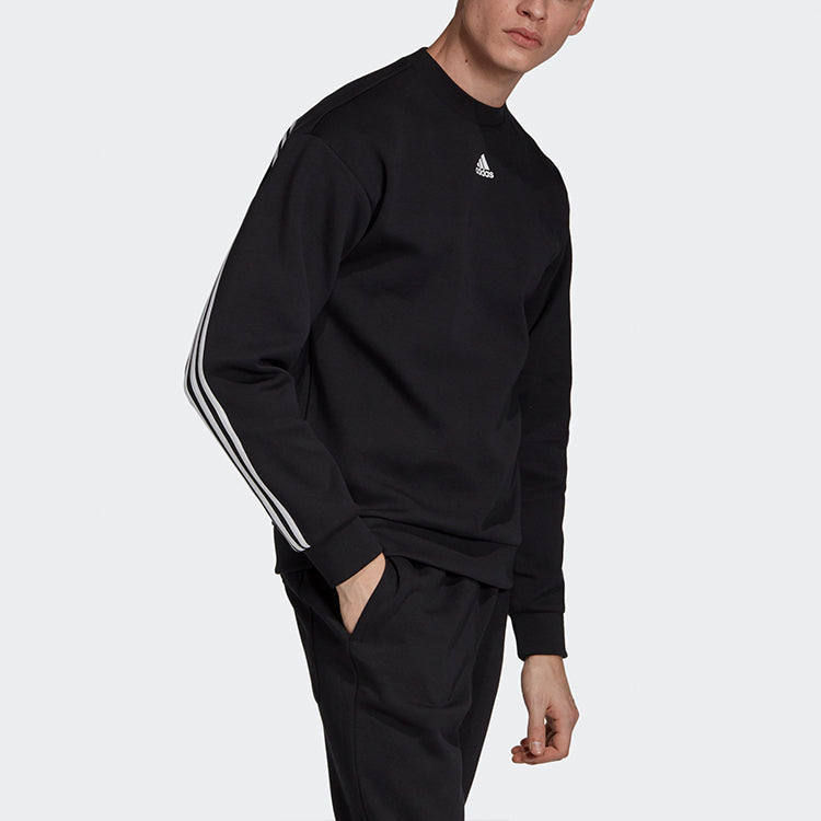 adidas M Mh 3s Crew Casual Sports Solid Color Round Neck Black DX7654