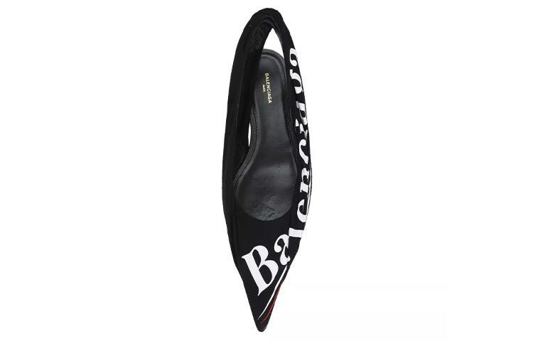 (WMNS) Balenciaga Knife Slingback Logo Print Casual Flats 'Black' 500619W06001091