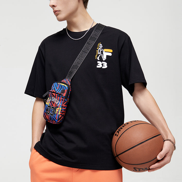 Men's FILA FUSION Funny Printing Loose Sports Round Neck Short Sleeve Black T11M125111F-BK
