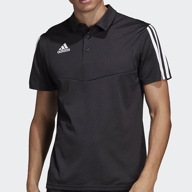 adidas Alphabet Printing Side Stripe Short Sleeve Polo Shirt Black DT5411