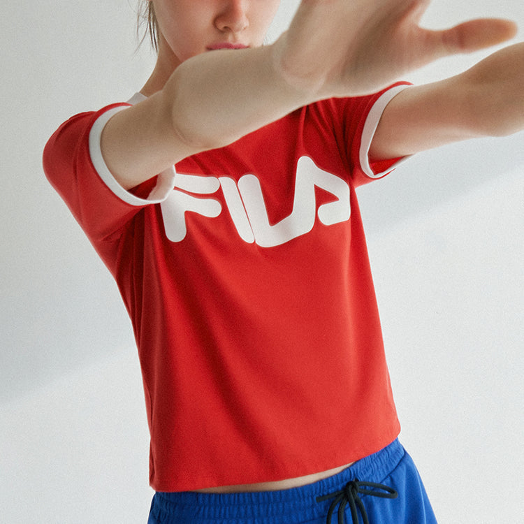 FILA FUSION Contrasting Colors Logo Printing Sports Short Sleeve Legend Red T-Shirt T11W022117A-RD