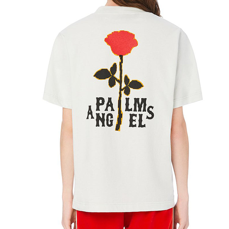 Men's PALM ANGELS Rose Printing Short Sleeve White PMAA001E20JER0104425