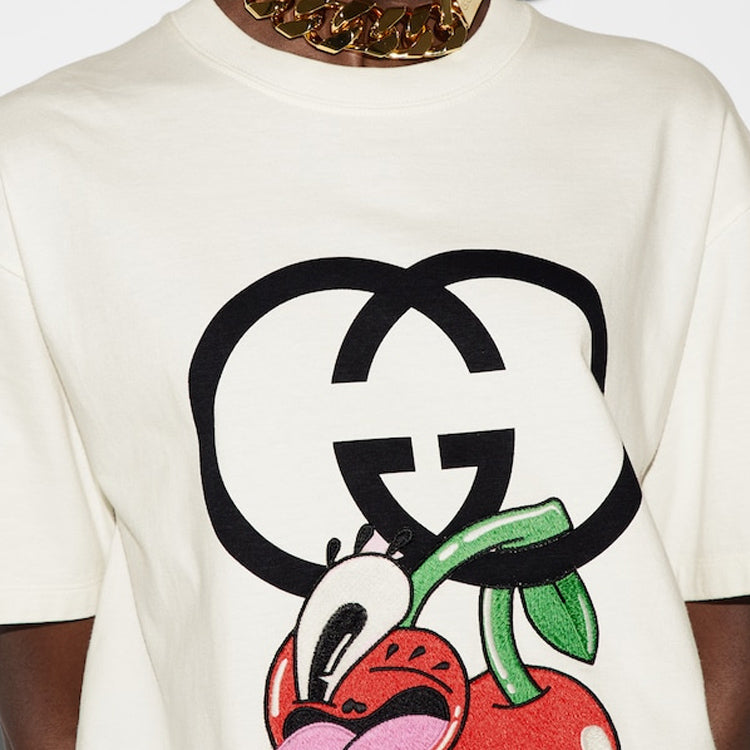 (WMNS) Gucci Cotton Jersey Printed T-Shirt 'Off White' 776596-XJGHP-9088