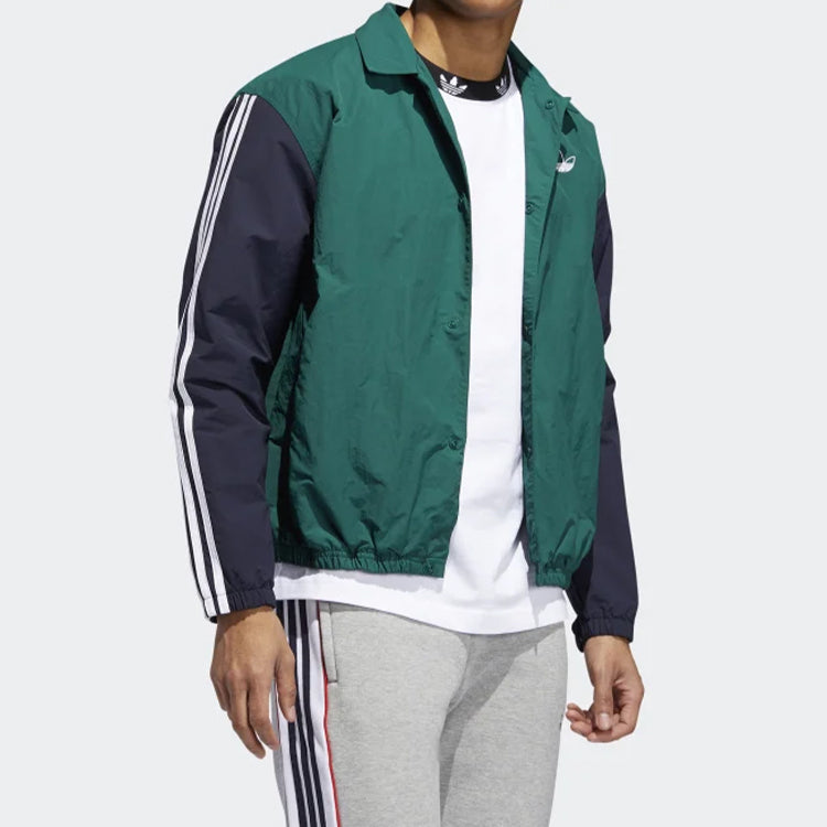 Men's adidas originals Trefoil Coach Colorblock Logo Casual Jacket Blue EJ7109