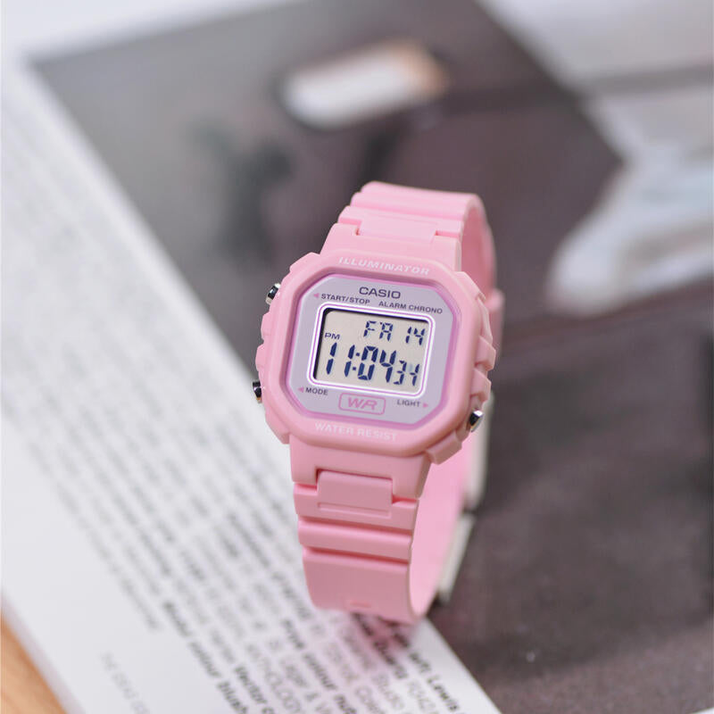 CASIO Minimalistic Temperament Small Cube Waterproof Led Lights Resin Strap Waterproof Watch Pink Digital LA-20WH-4A1