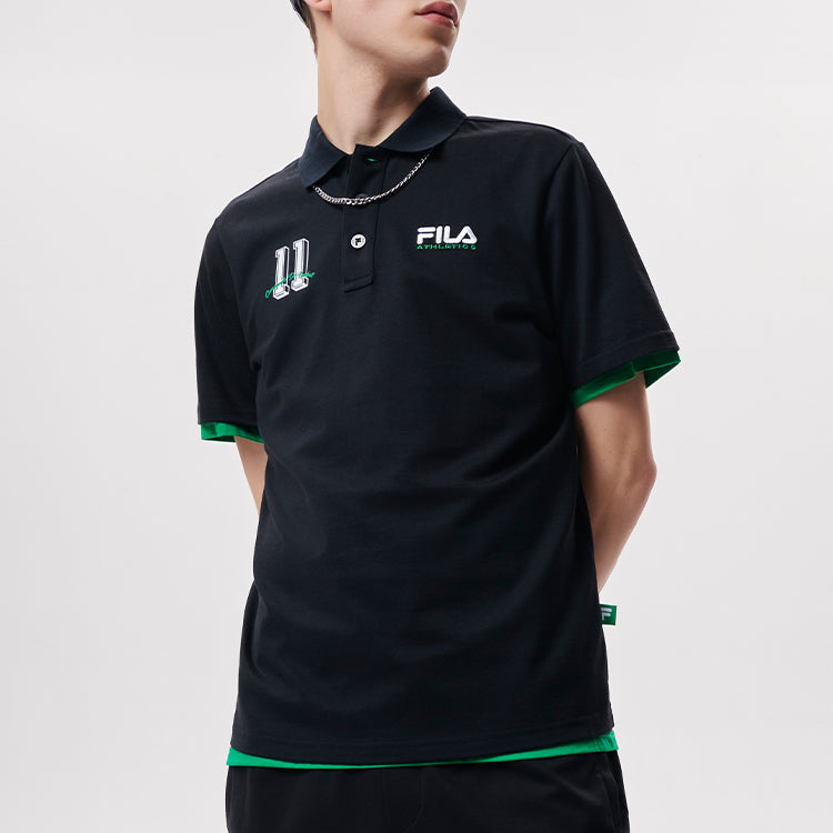 Men's FILA FUSION Baseball Sports Printing Short Sleeve Dark Black Polo Shirt T11M132102F-BK