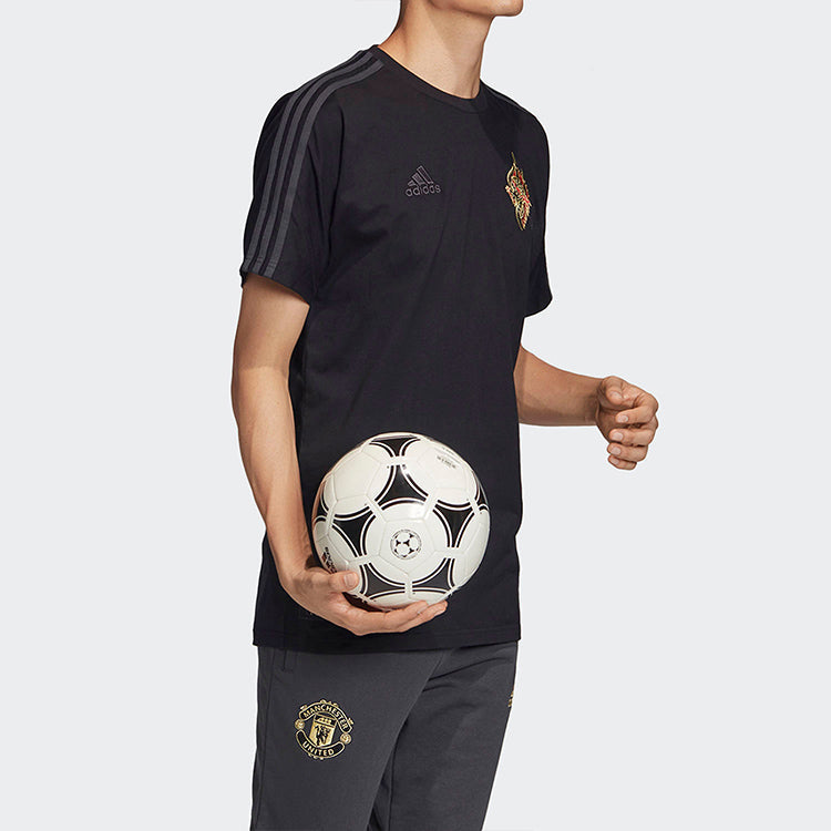 adidas Mufc Cny Tee Logo Alphabet Printing Round Neck Short Sleeve Black FH8544
