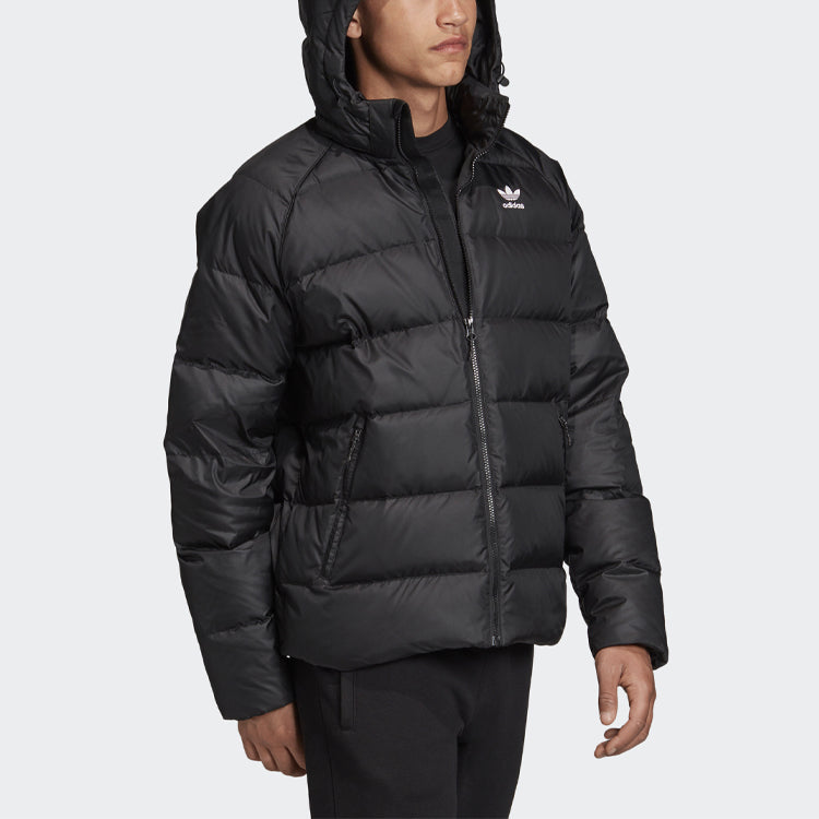 adidas originals Jacket Down Det Logo Zipper hooded down Jacket Black FI8196